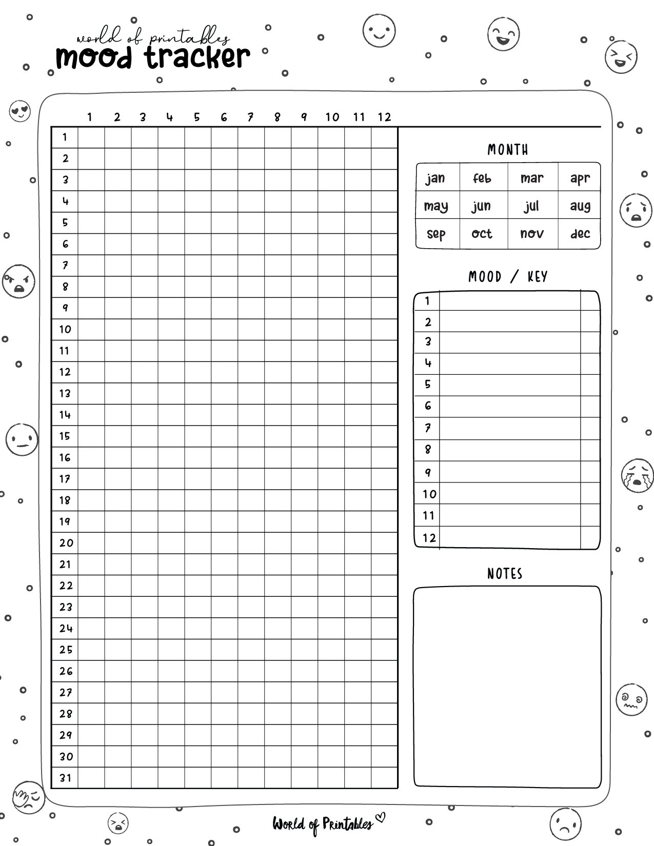 Mood Trackers - 16 Free Printable Templates - World Of Printables with Bullet Journal Mood Tracker Printable