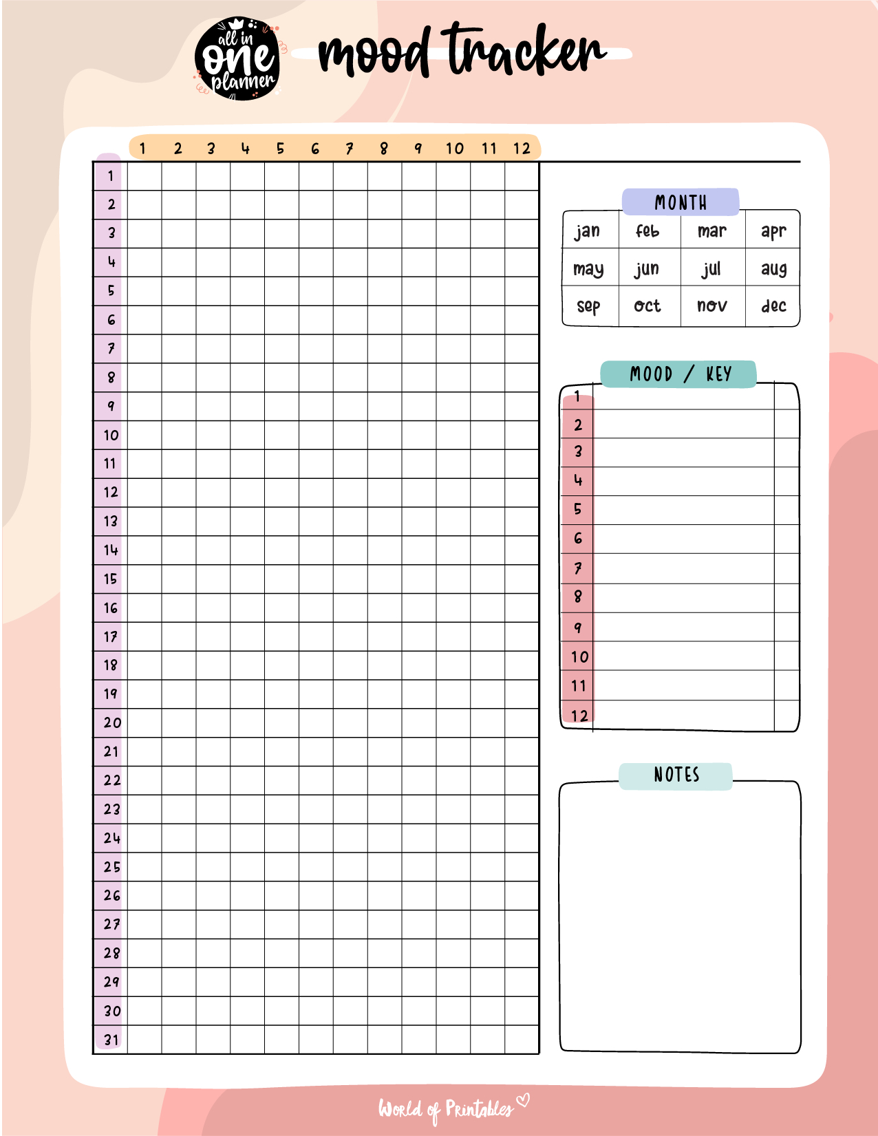Mood Trackers - 16 Free Printable Templates - World Of Printables with regard to Printable Monthly Mood Tracker