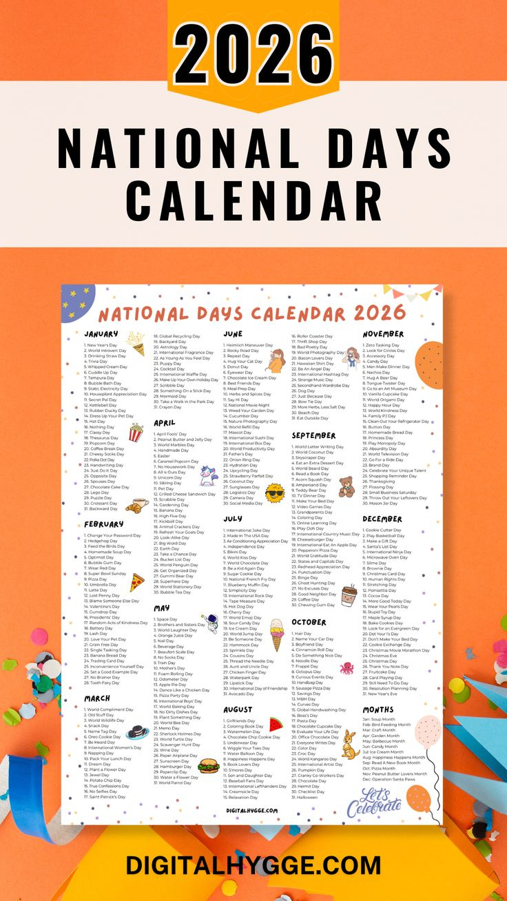 National Days Calendar 2026 Printable Pdf in National Days in January 2026 Printable