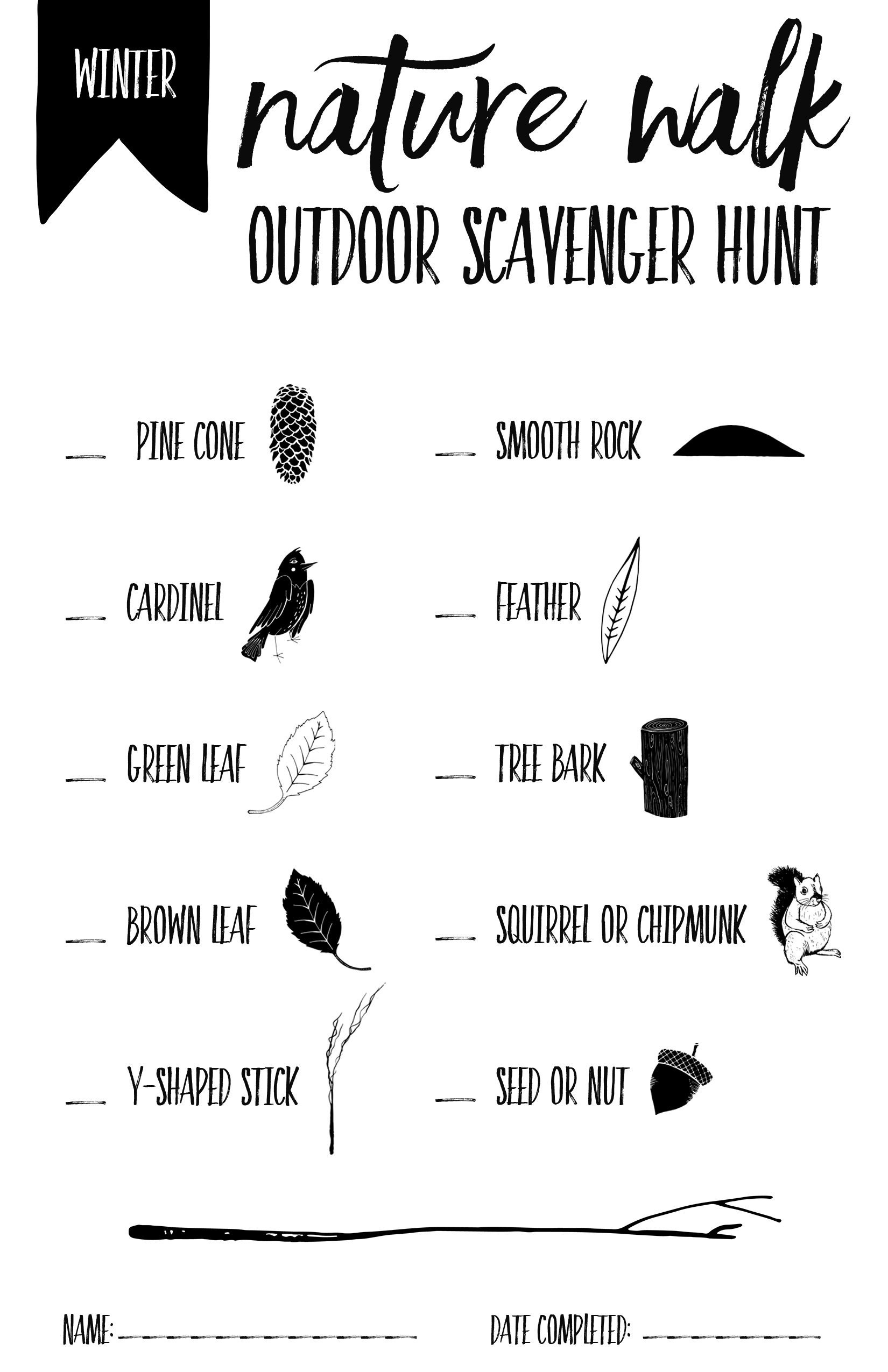 Nature Walk Winter Scavenger Hunt [Instant Download] - Etsy in Winter Nature Scavenger Hunt Printable