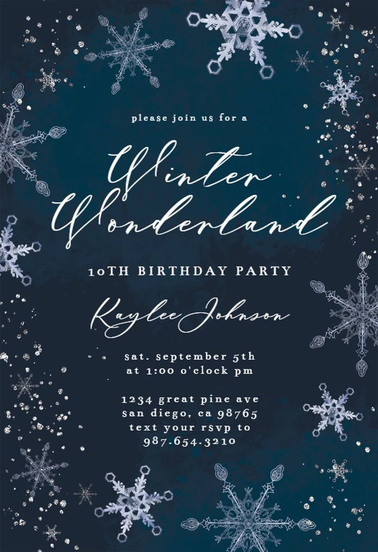 Night Snowfall - Party Invitation Template (Free) | Greetings Island within Free Printable Winter Birthday Invitations