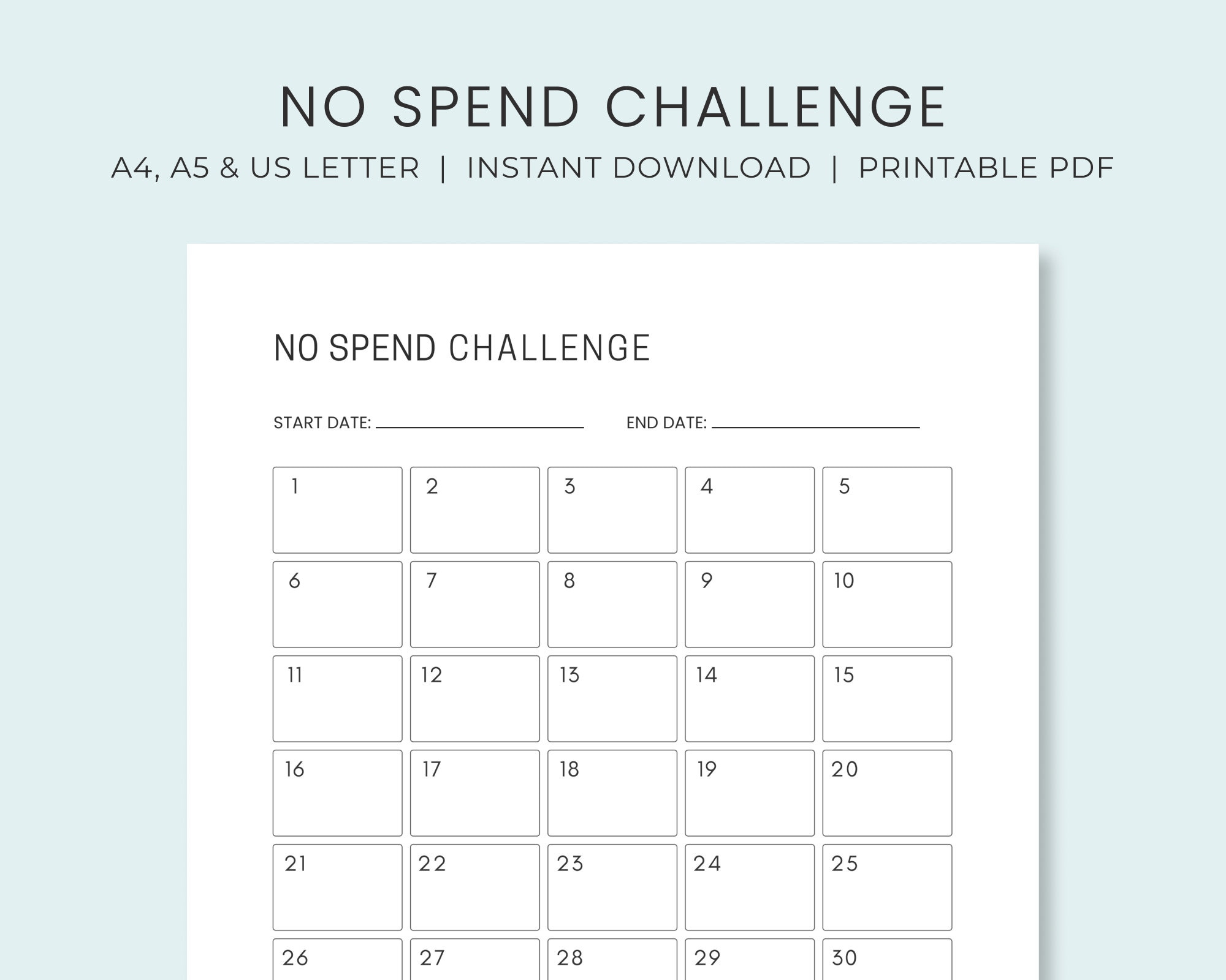 No Spend Challenge Tracker | 30-Tage-Spar-Challenge | .Kein Geld throughout No Spend Tracker Printable