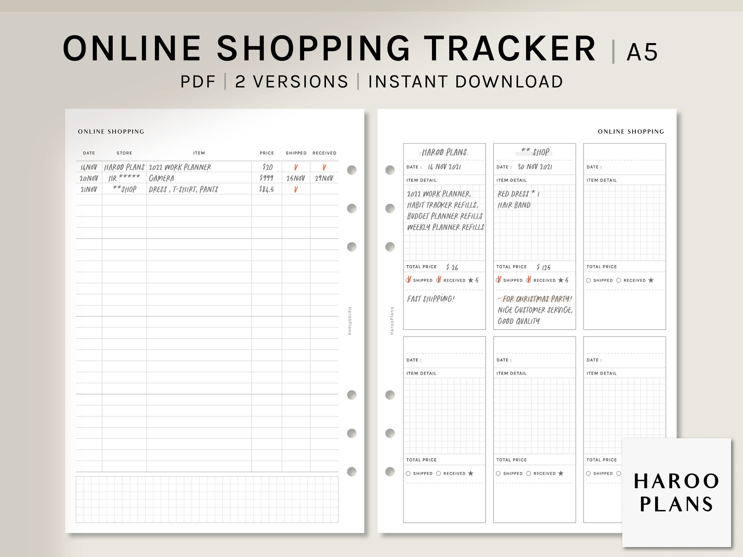 Online Shopping Tracker | A5 Druckbare Kalendereinlagen pertaining to Online Shopping Tracker Printable