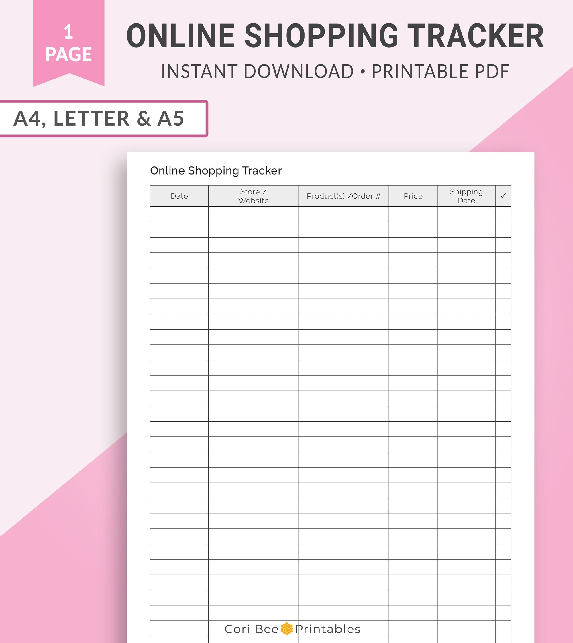 Online Shopping Tracker, Einkaufsplaner, Versand, Haushaltsplaner pertaining to Online Shopping Tracker Printable