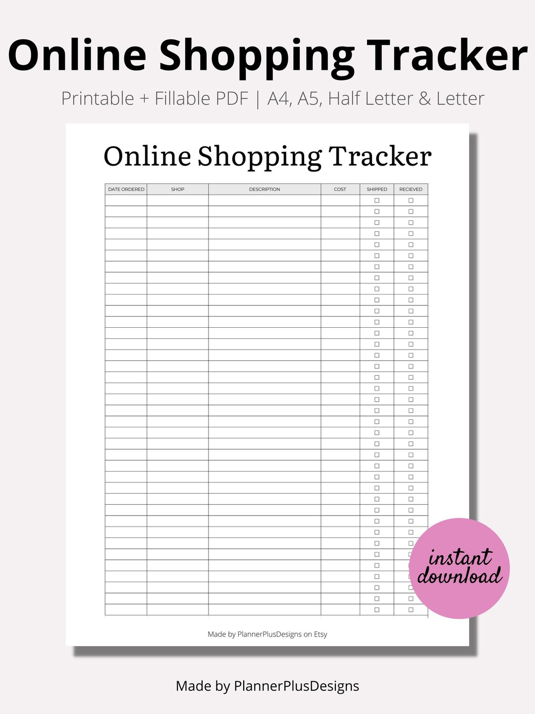Online-Shopping-Tracker Zum Ausdrucken, Bestell-Tracker, Online throughout Online Shopping Tracker Printable