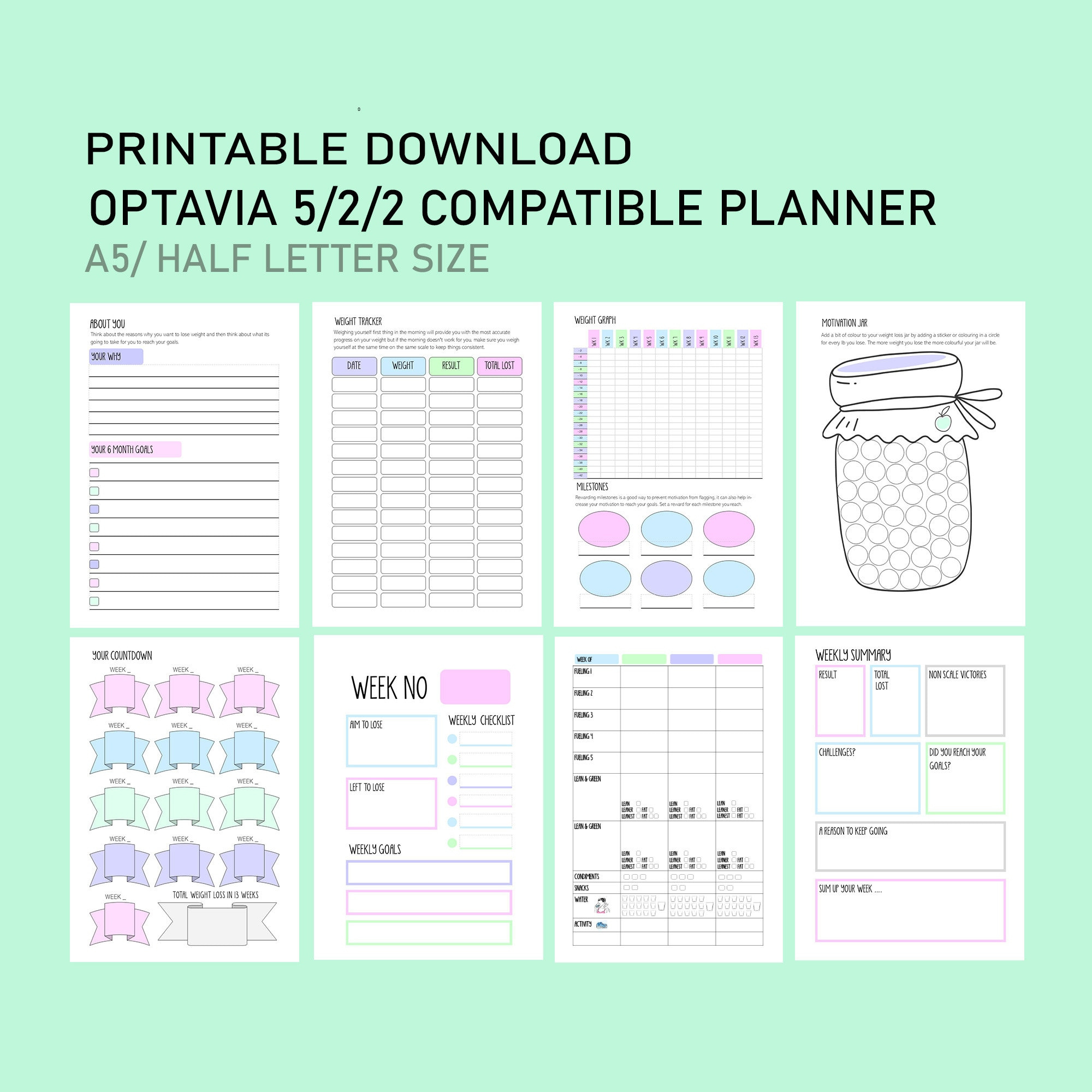 Optavia 5-2-2 Food Diary: Weight Loss Tracker (Printable Pdf) - Etsy within Printable Optavia Tracking Sheets