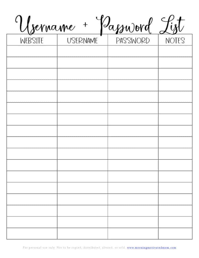 Password Keeper Printable – Morning Motivated Mom regarding Password Tracker Free Printable
