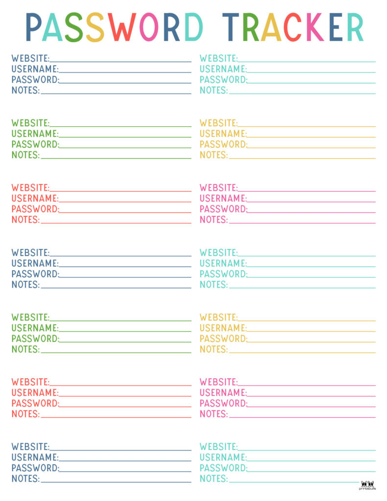 Password Logs &amp;amp; Trackers - 25 Free Printables | Printabulls in Password Tracker Template Printable