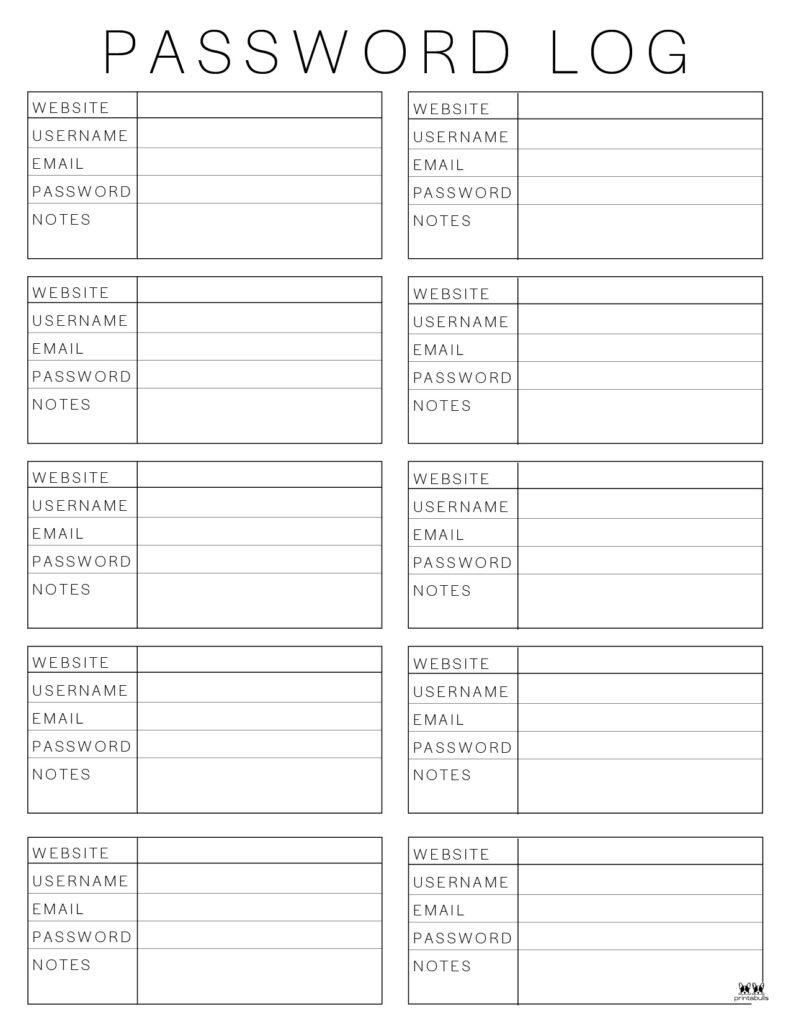 Password Logs &amp;amp; Trackers - 25 Free Printables | Printabulls throughout Pdf Free Printable Password Tracker