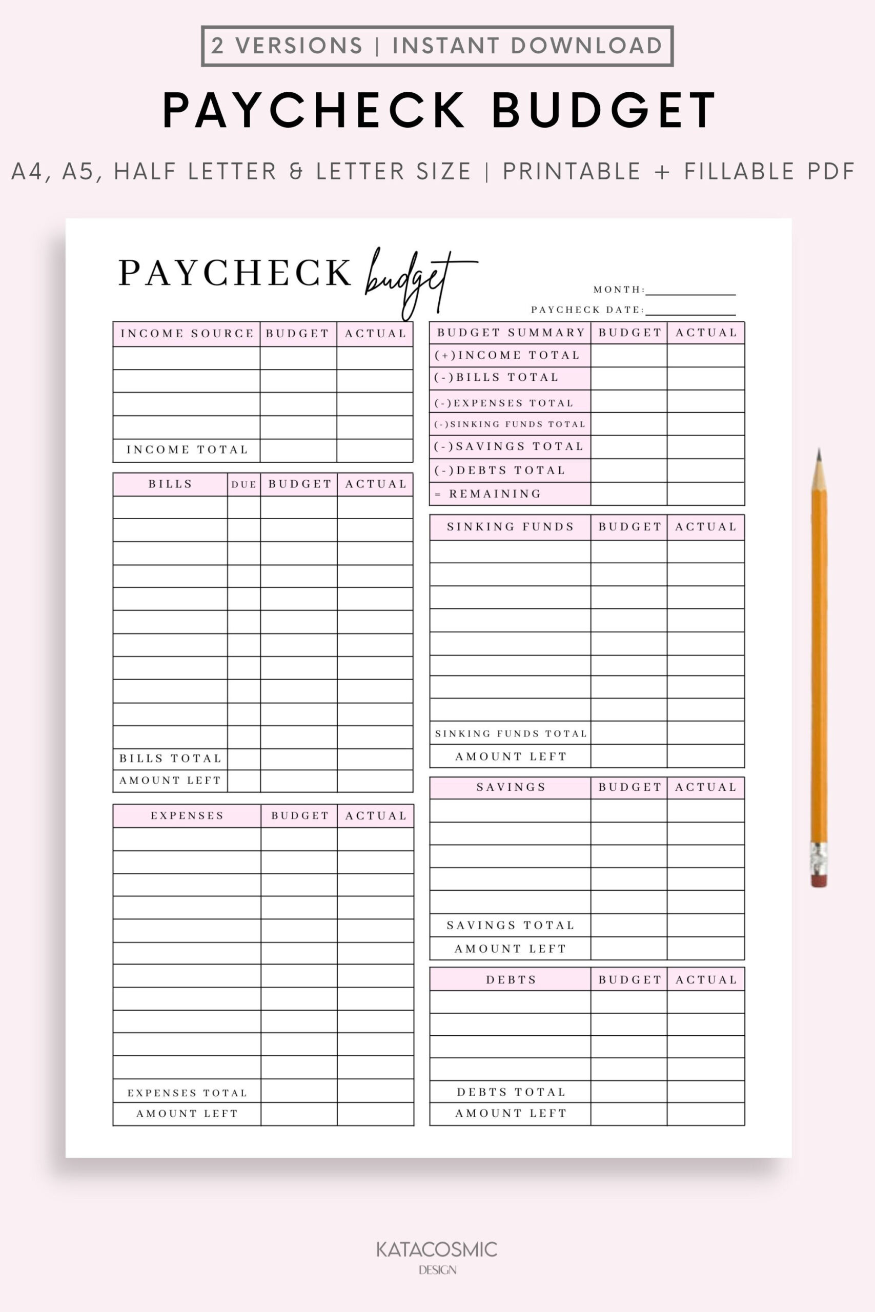 Paycheck Budget Übersicht Vorlage Printable, Paycheck Budget throughout Printable Paycheck Bill Tracker