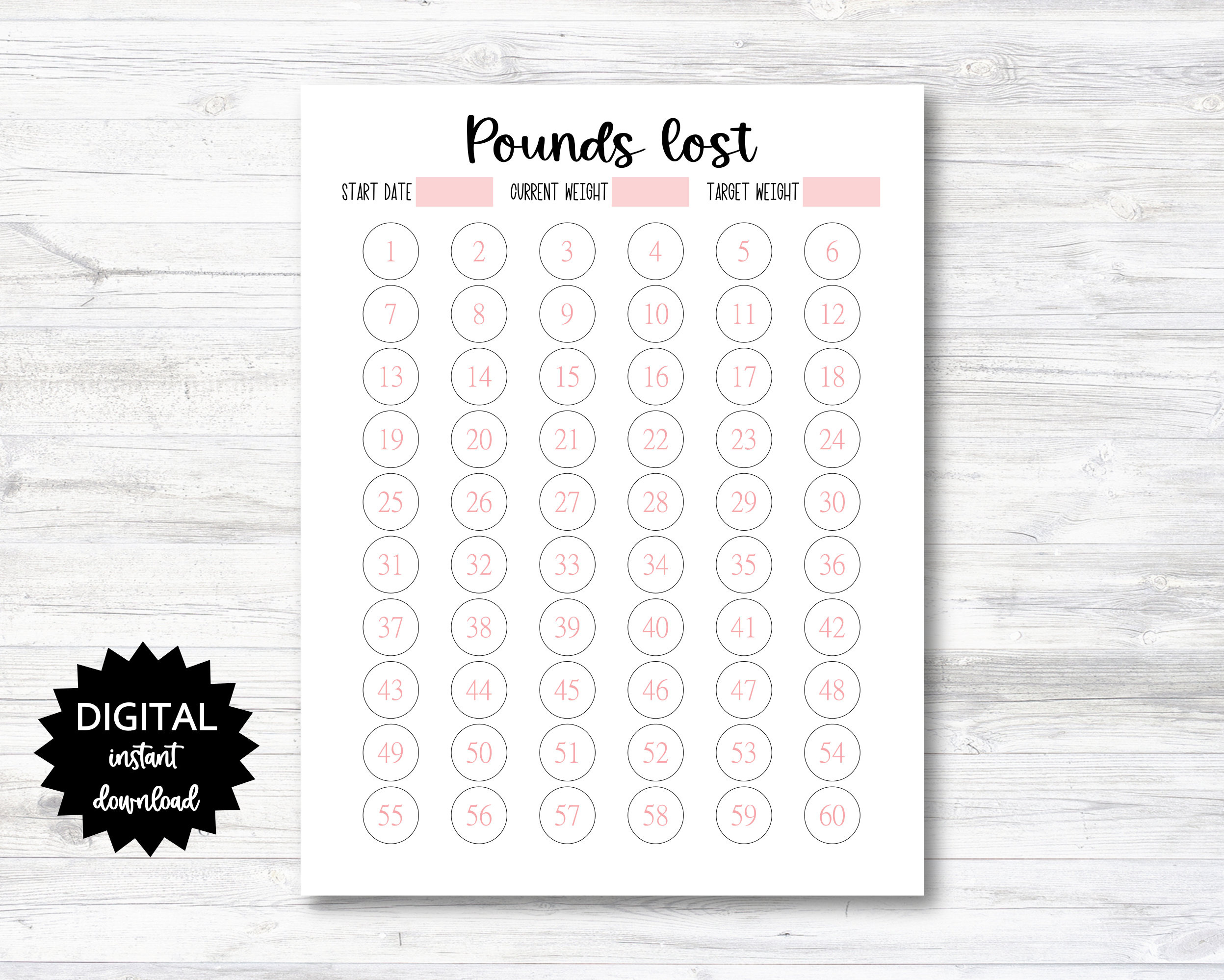 Pounds Lost Printable, 60 Pounds Lost Tracker, 60 Pounds Lost pertaining to Pounds Lost Tracker Printable