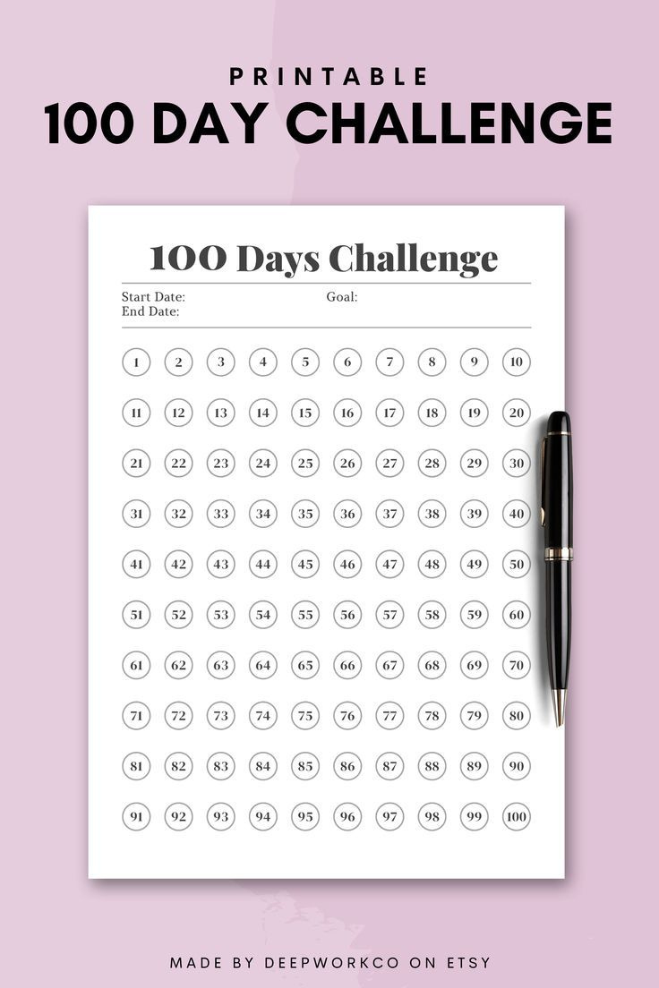 Printable 100 Day Habit Tracker, 100 Days Challenge, Minimal Habit intended for 100 Day Goal Tracker Printable