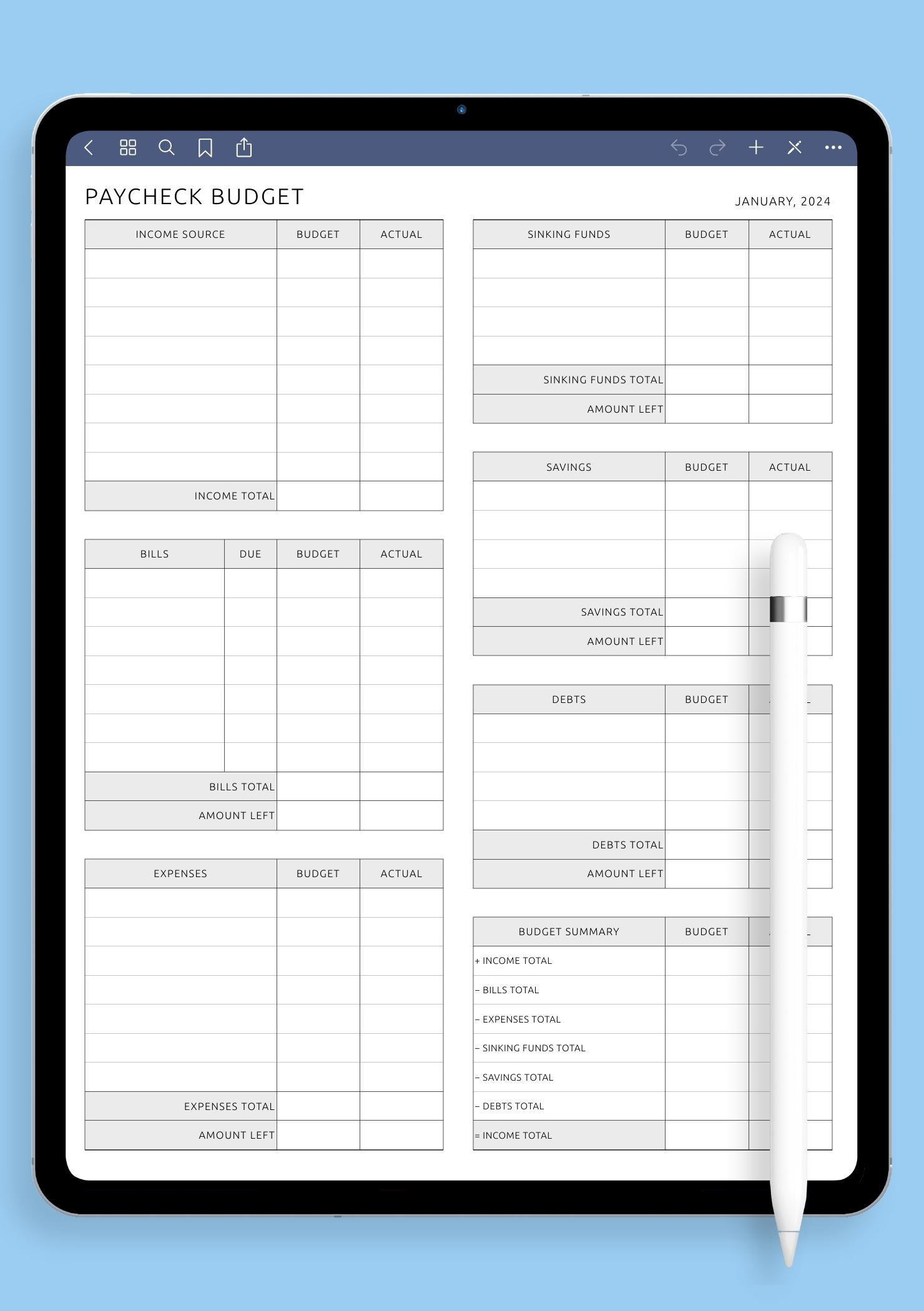 Printable And Digital Paycheck Budget Template - Download Pdf For intended for Paycheck Bill Tracker Printable Free