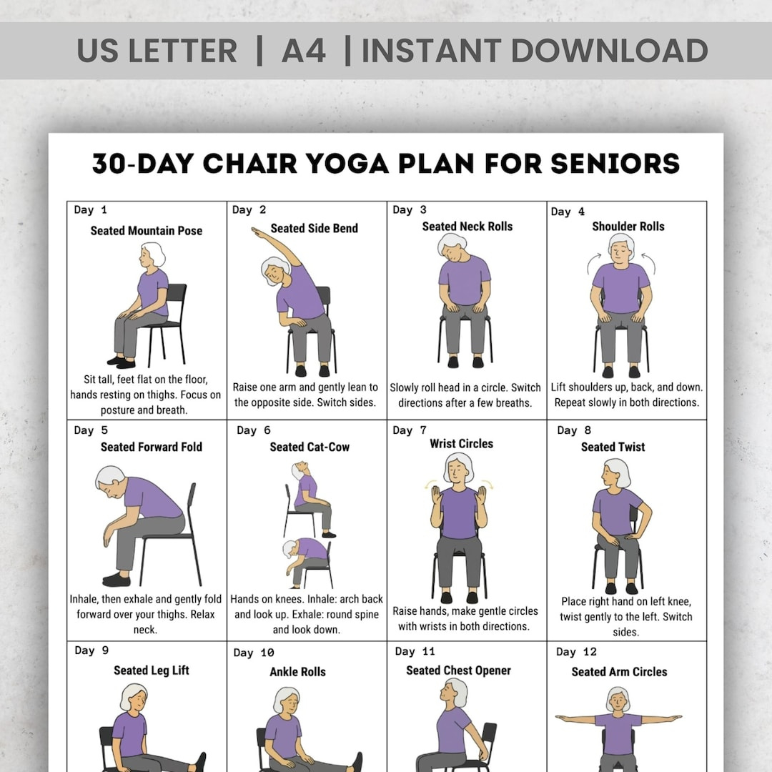 Printable Chair Exercises For Seniors 30 Day Chair Yoga For Seniors  Challenge, Chair Exercise Guide with regard to Printable Chair Yoga Exercises For Seniors
