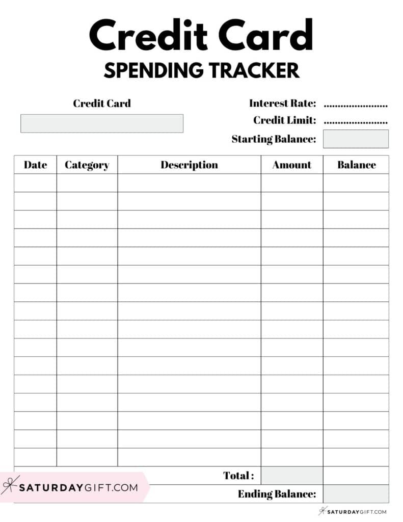 Printable Credit Card Spending Tracker + Tips throughout Free Printable Credit Card Tracker