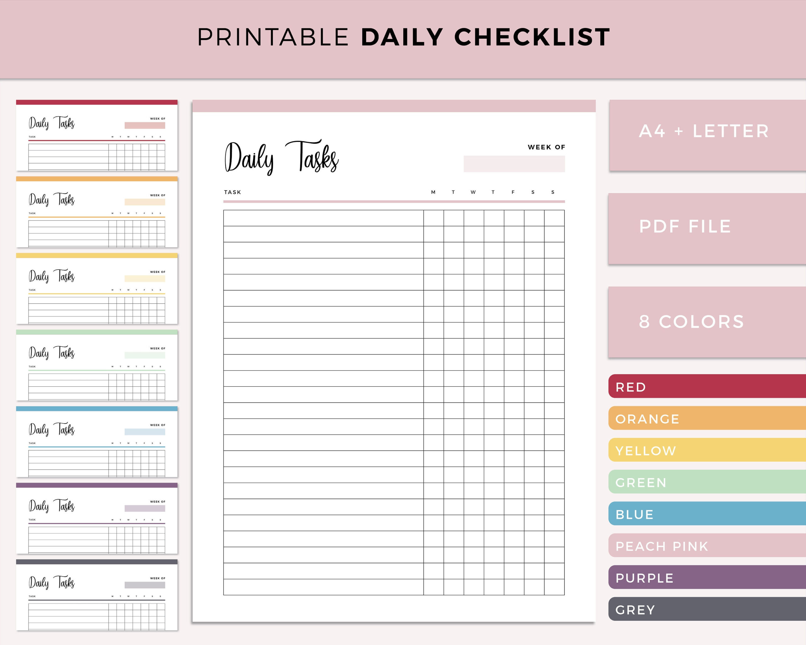 Printable Daily Checklist, Daily Task Checklist Template, Print At regarding Daily Task Tracker Printable