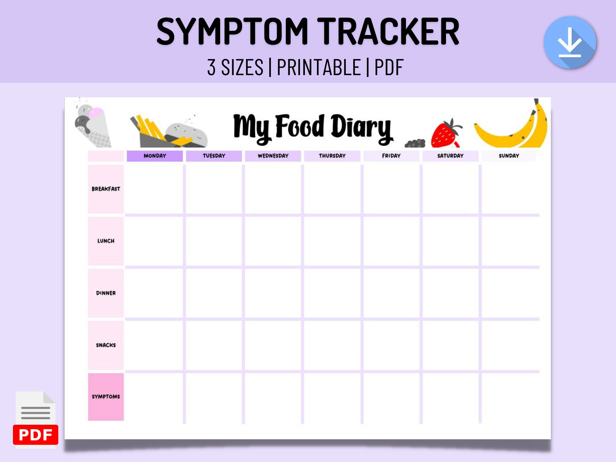 Printable Food Journal: Symptom Tracker, Allergy &amp;amp; Intolerance Log for Food and Symptom Tracker Printable