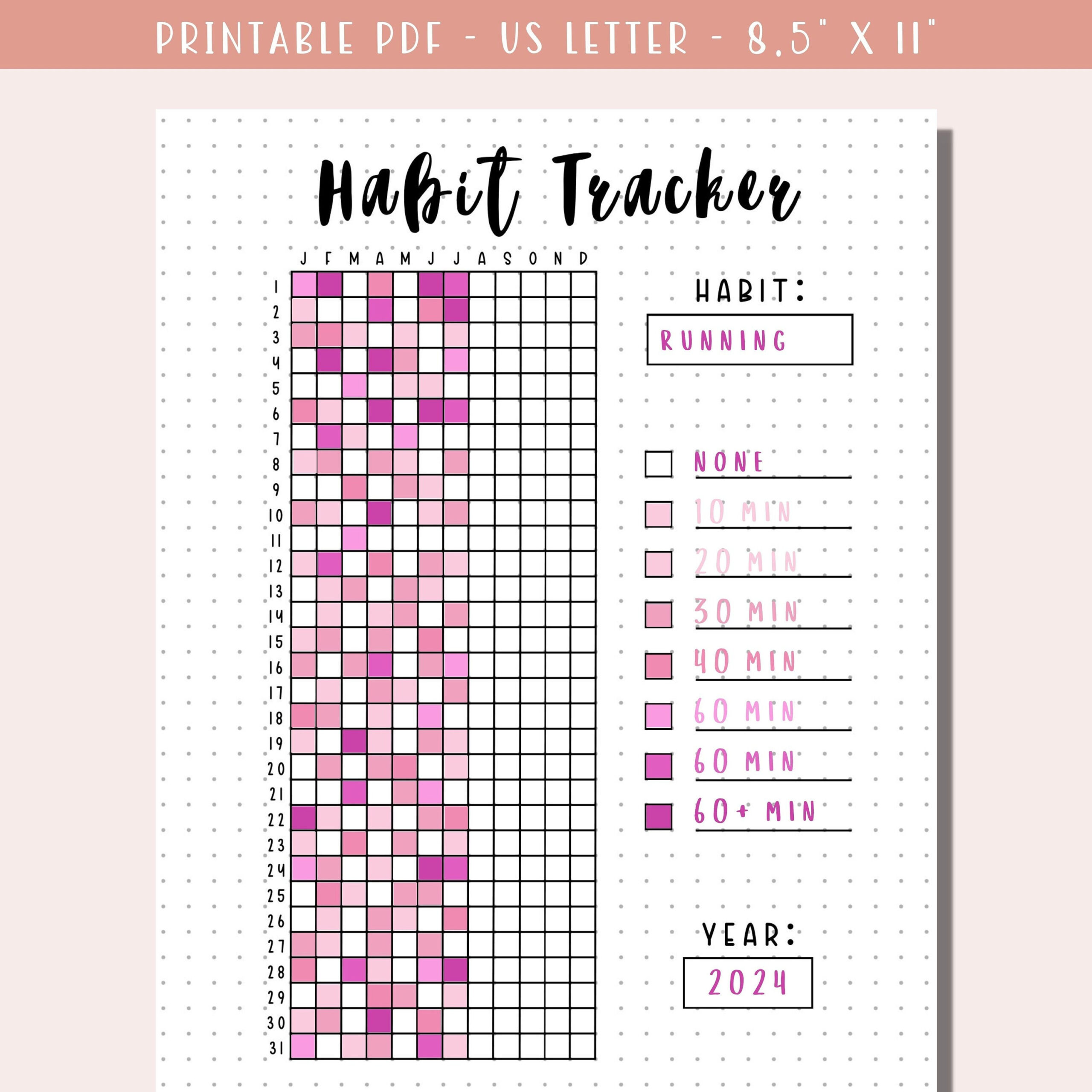Printable Habit Tracker / Bullet Journal Yearly Tracker / A Year in Tracker For Journaling Printables