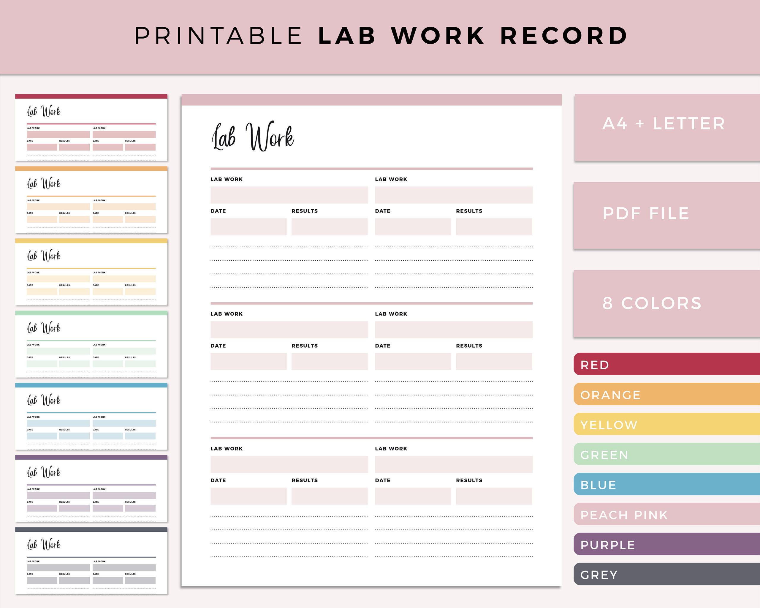 Printable Lab Work Sheet, Blood Work Log, Medical Test Record regarding Printable Lab Tracking Form