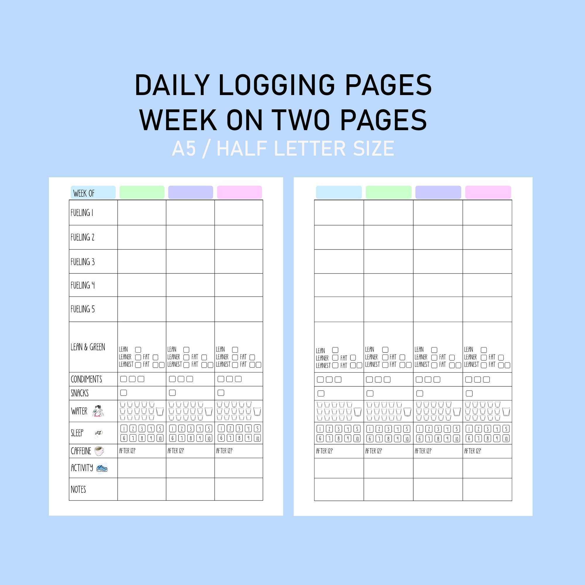 Printable Optavia 5-1 Food Diary: Weight Loss Tracker (A5/Half in Printable Optavia Tracking Sheets