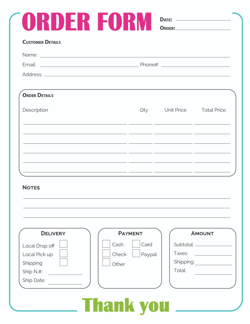 Printable Order Form Template (2 Options) regarding Small Business Free Printable Order Tracker