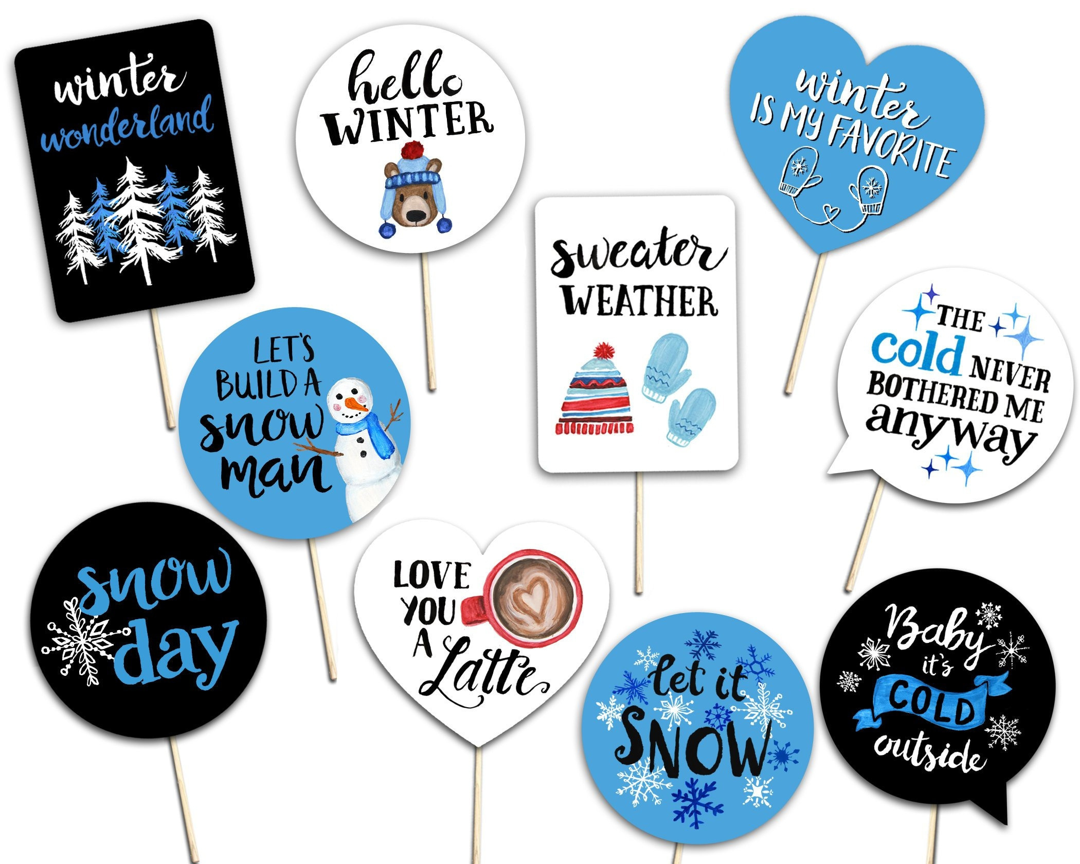 Printable Photo Booth Props - Winter Party - White Black Blue pertaining to Winter Photo Booth Props Printable