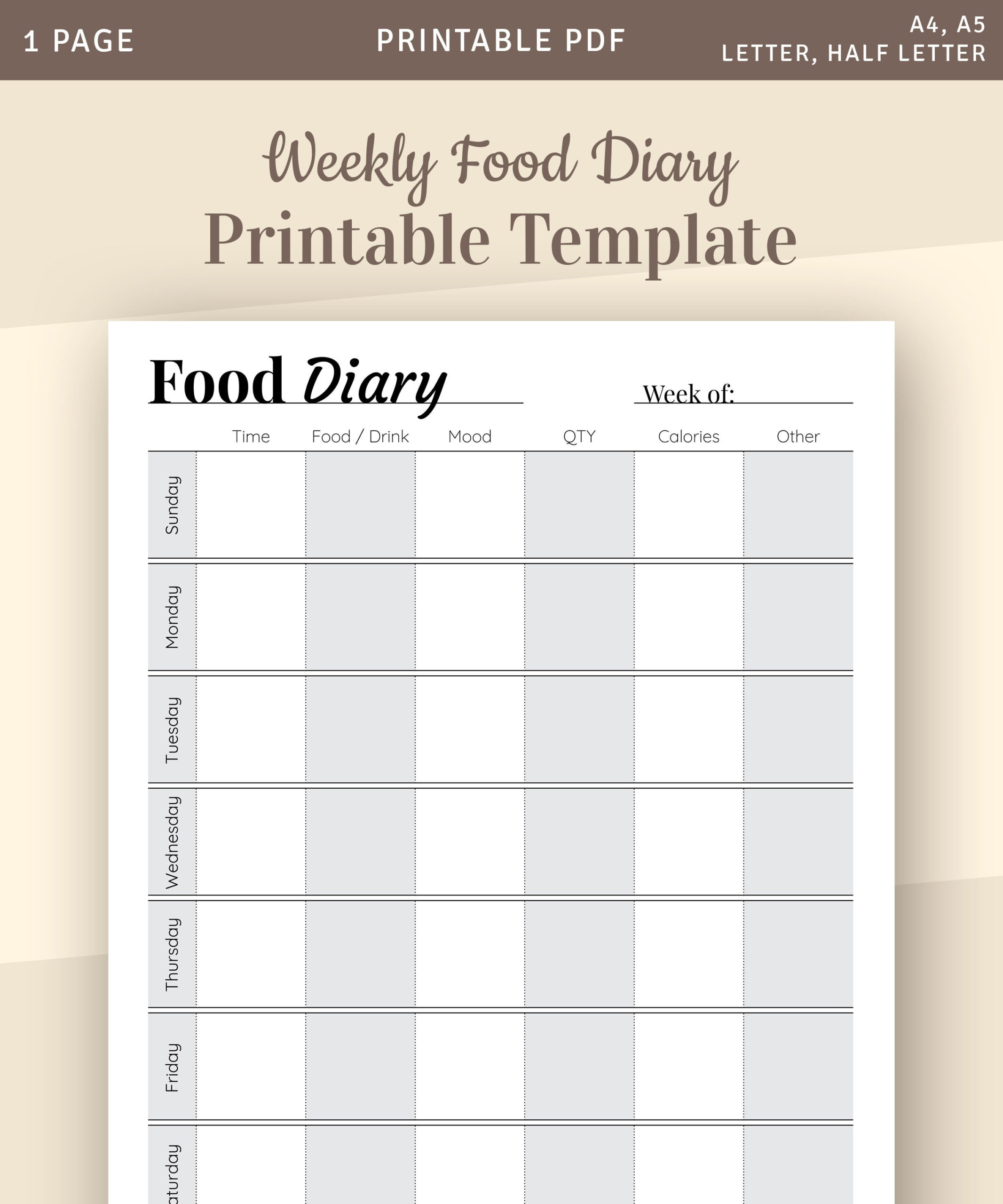 Printable Printable Meal Dose Printable Printable Dose (Pdf) - Etsy.de with regard to Printable Food Tracker Template