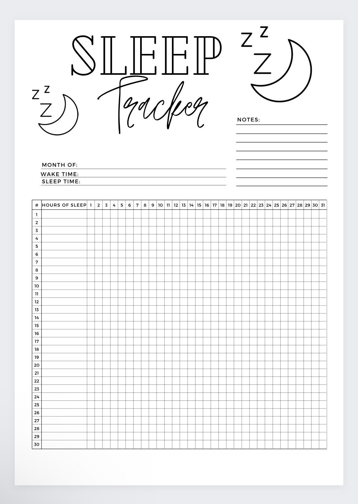 Printable Sleep Tracker: Health Planner, Sleep Log (Digital pertaining to Printable Sleep Tracker Chart