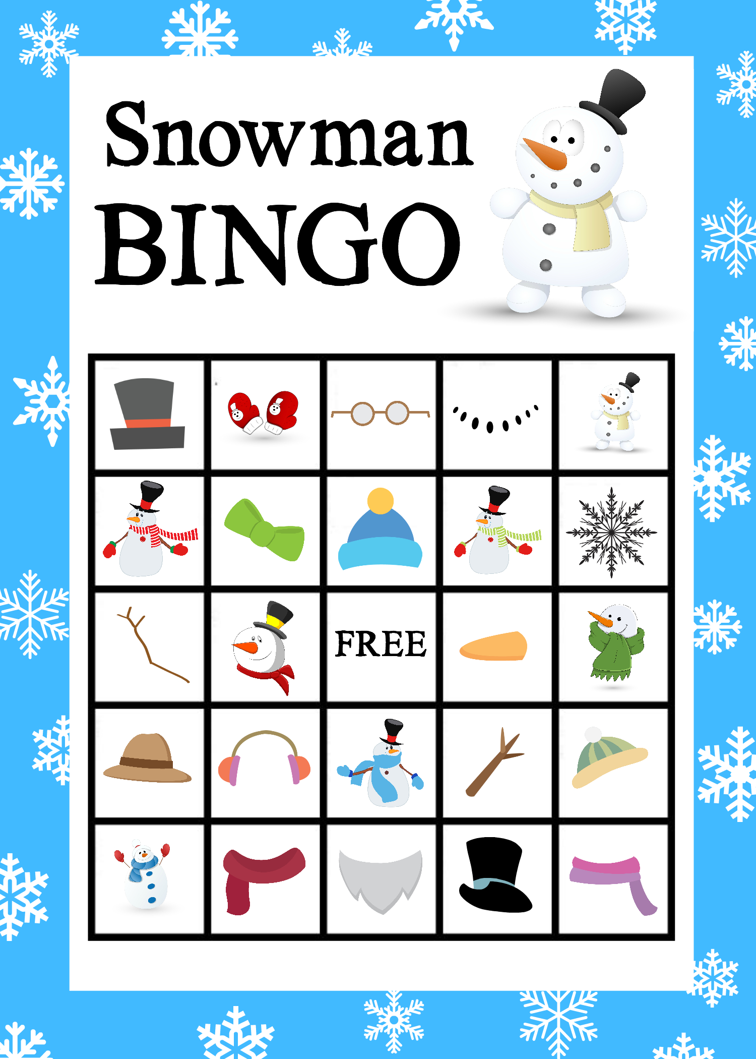 Printable Snowman Bingo Game - Crazy Little Projects in Free Winter Bingo Printable Cards