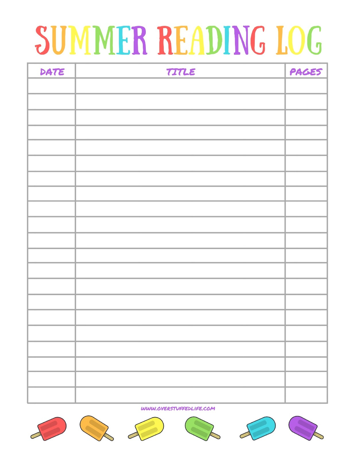 Printable Summer Reading Log For Kids - Overstuffed Life throughout Summer Reading Tracker Printable
