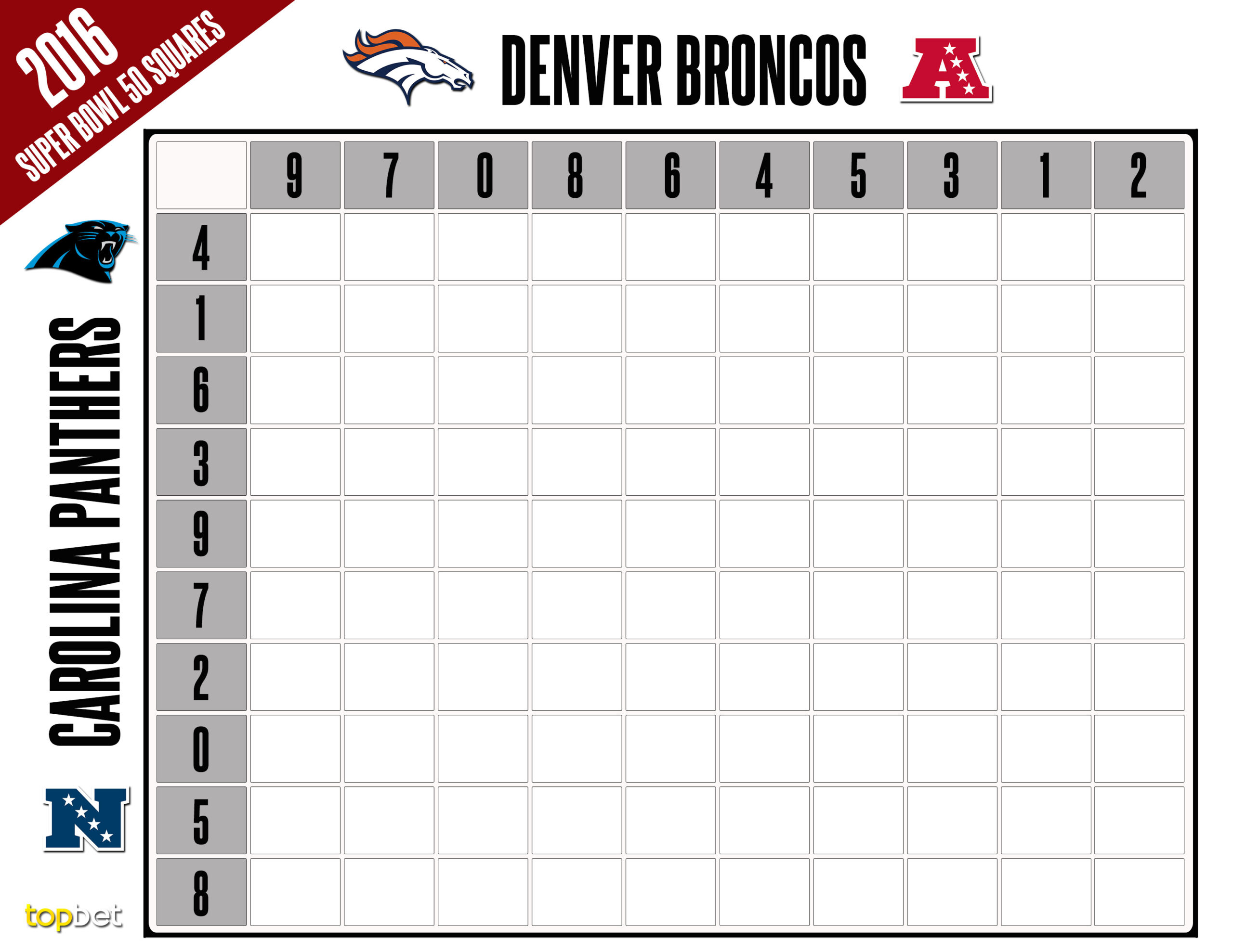Printable Super Bowl 50 Squares for Free Printable Super Bowl Squares Template 50 Squares