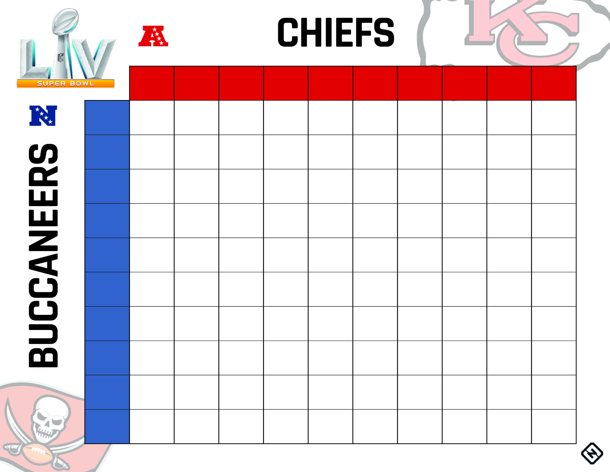 Printable Super Bowl Squares Grid For Chiefs Vs. Buccaneers In for Super Bowl Squares Grid Printable