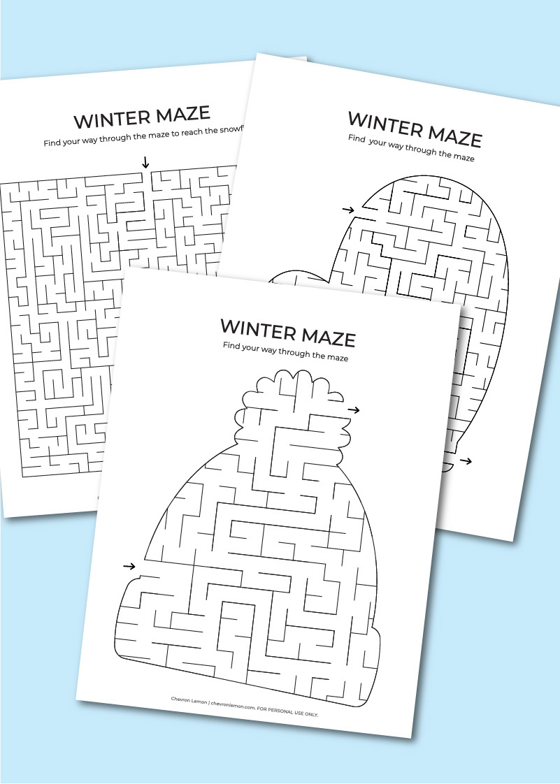 Printable Winter Mazes - Chevron Lemon throughout Winter Mazes Free Printable