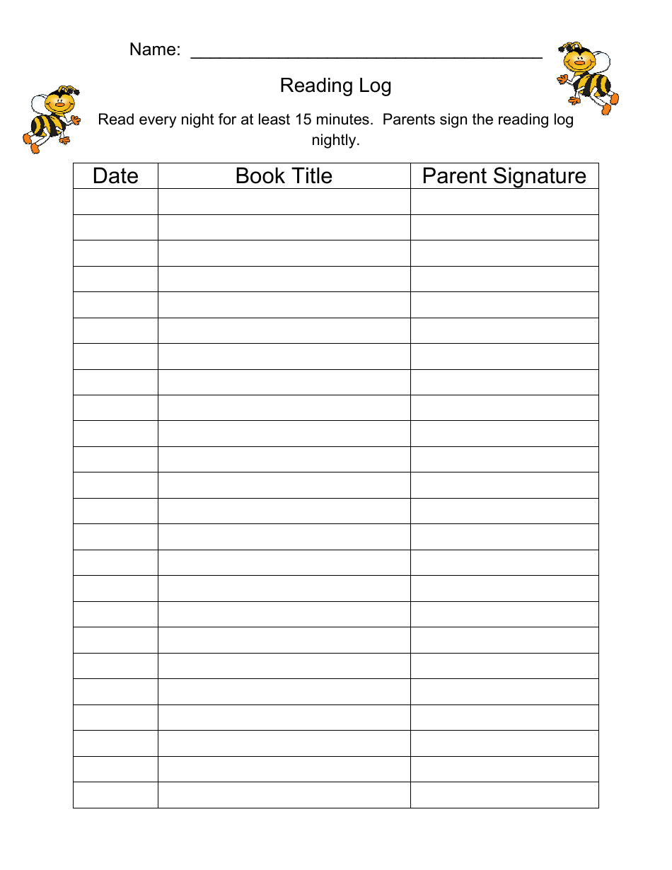 Reading Log Template - With Parent Signature Download Printable throughout Printable Reading Log with Parent Signature