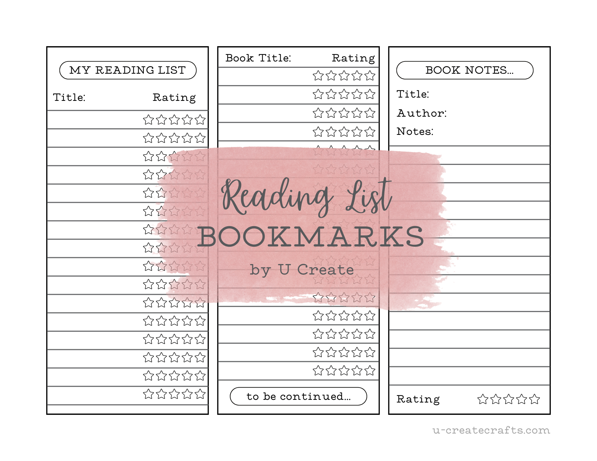 Reading Tracker Bookmarks - U Create intended for Book Tracker Bookmark Printable