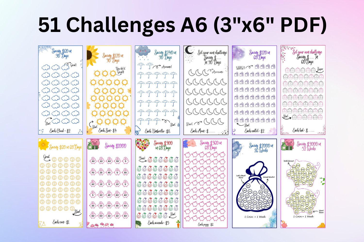 Saving Challenges A6 Size 51 Challenges (2548145) in Free Printable Savings Tracker Printable A6 Savings Challenge Free