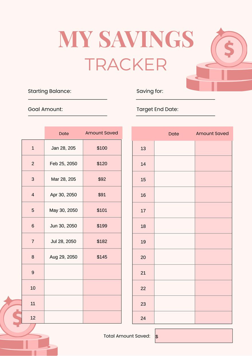 Savings Tracker Chart In Illustrator, Pdf - Download | Template for Pdf Free Printable Savings Tracker