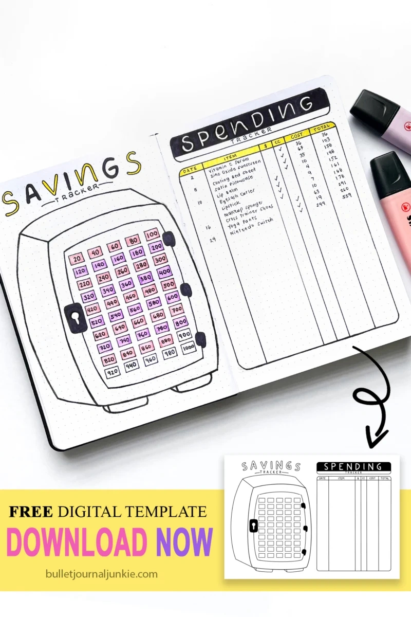 Savings Vs. Shopping Tracker Template| Free Bullet Journal Layout inside Free Printable Bullet Journal Savings Tracker