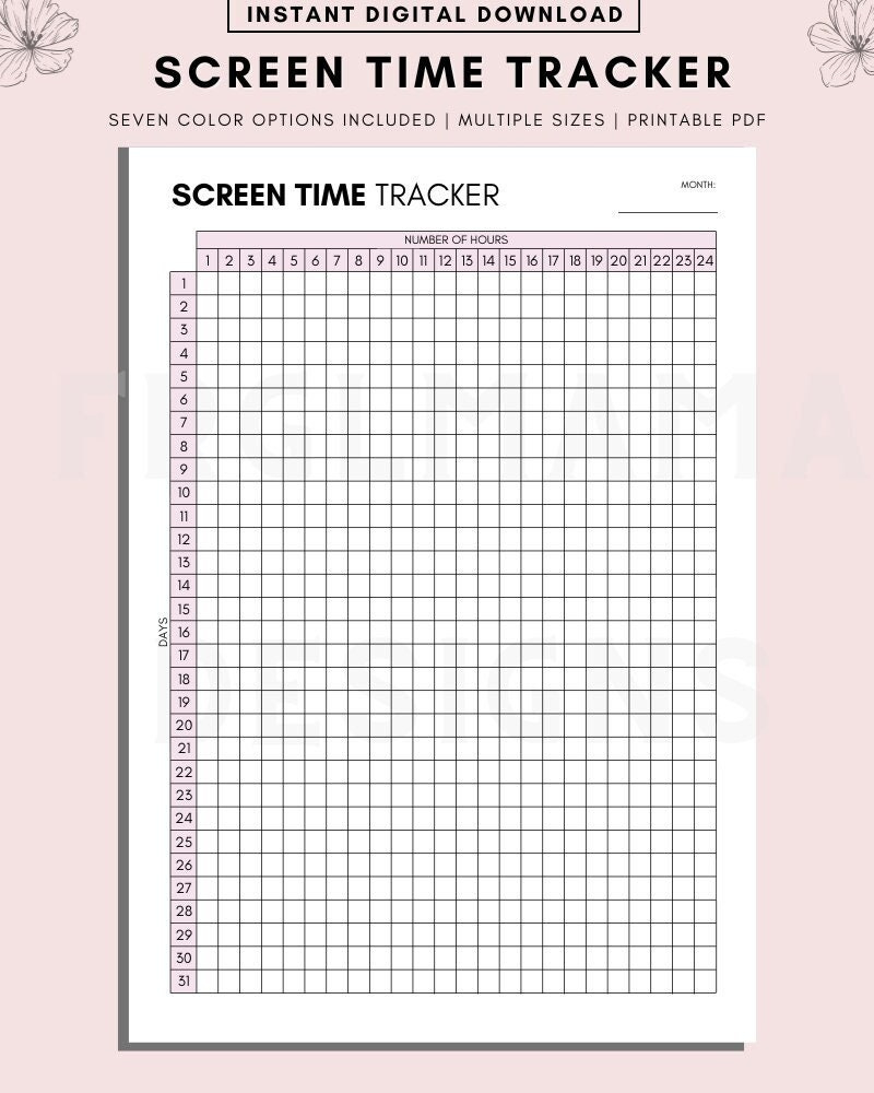 Screen Time Tracker Printable: Daily &amp;amp; Monthly Habit Chart (Pdf within Screen Time Tracker Printable