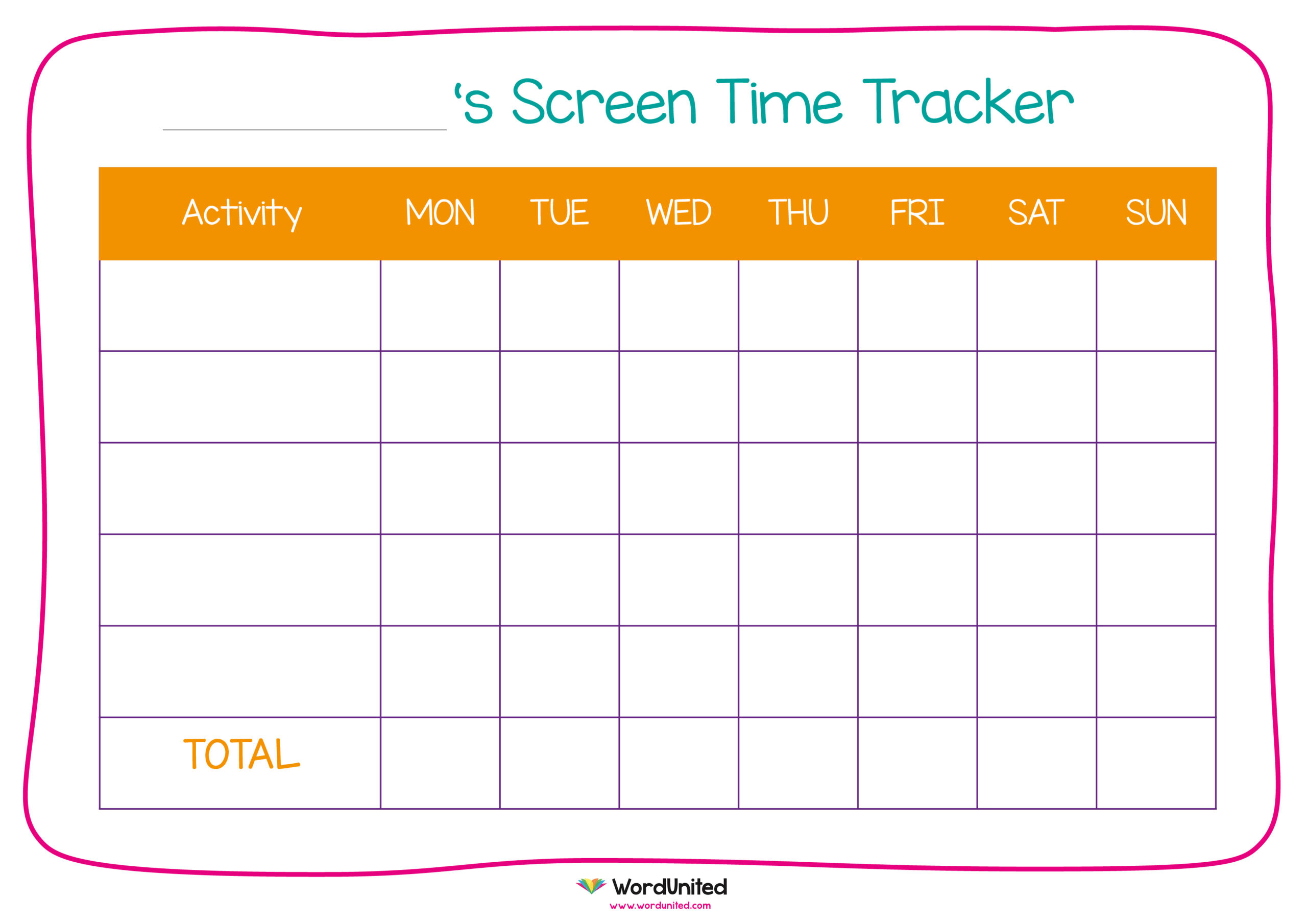 Screen Time Tracker - Wordunited inside Screen Time Tracker Printable