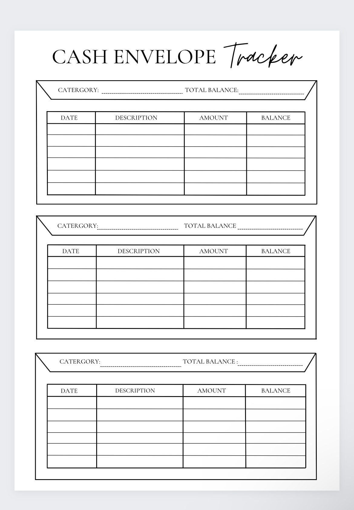 Simple Cash Envelope Tracker, Cash Envelope Printable, Budget regarding Cash Envelope Spending Tracker Printable