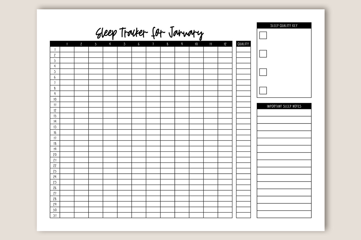 Sleep Tracker Printable And Digital Planner Files for Printable Sleep Tracker Chart