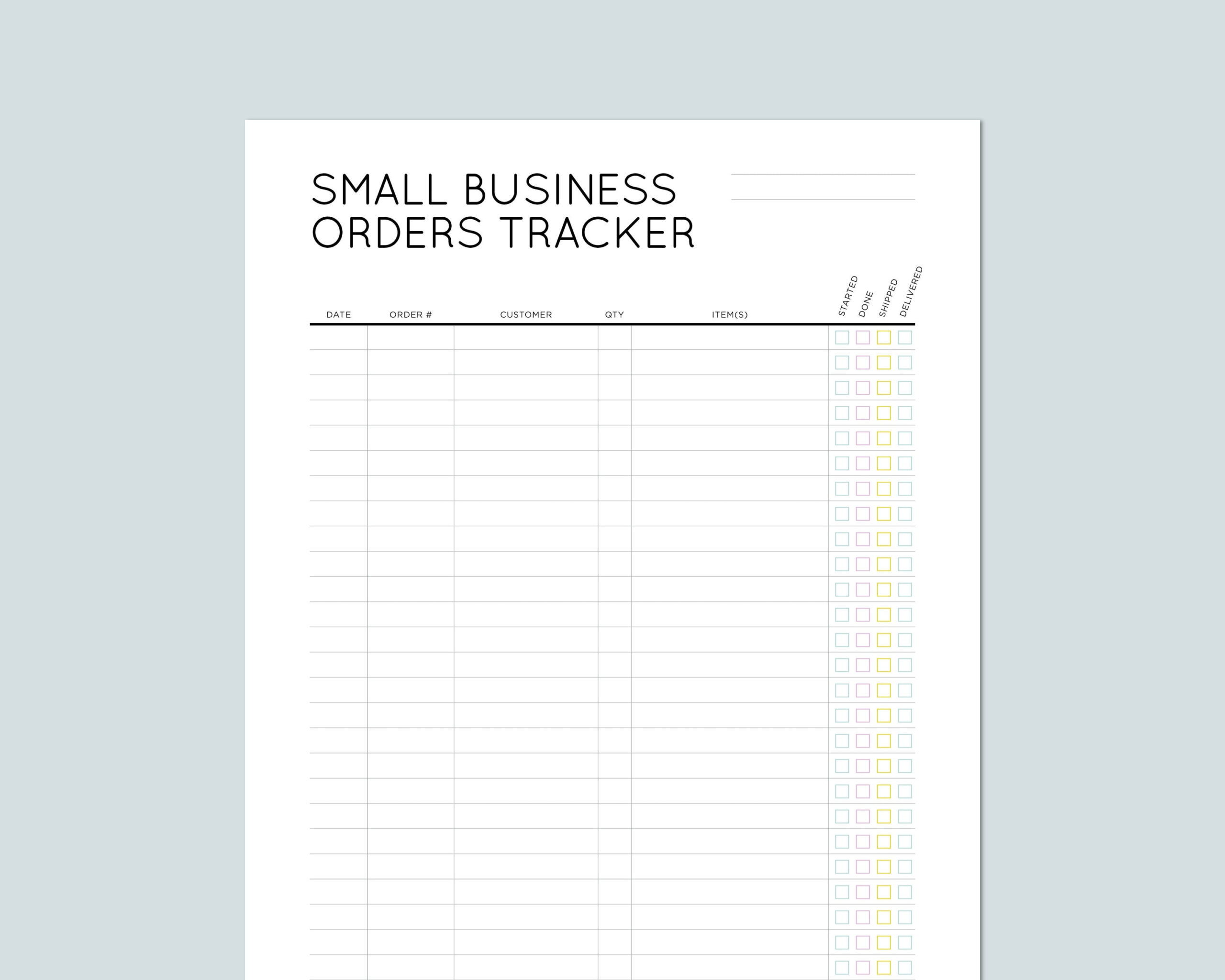 Small Business Orders Tracker. Druckbar, Sofortiger Download throughout Small Business Free Printable Order Tracker