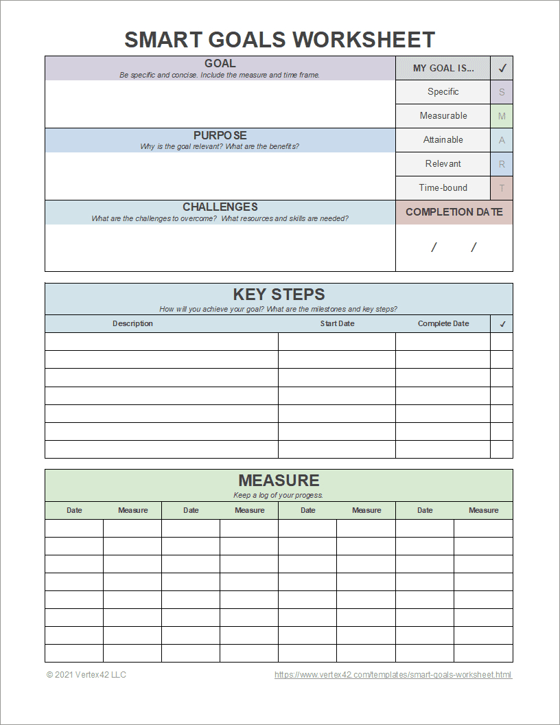 Smart Goals Worksheet Template regarding Fill In Blank Printable Goal Setting Worksheet