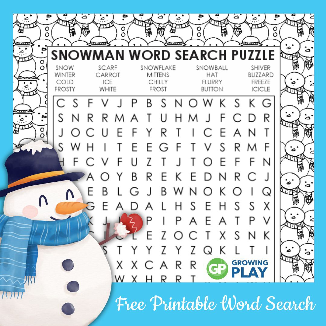 Snowman Word Search - Free Printable - Growing Play with Snow Day Word Search Free Printable