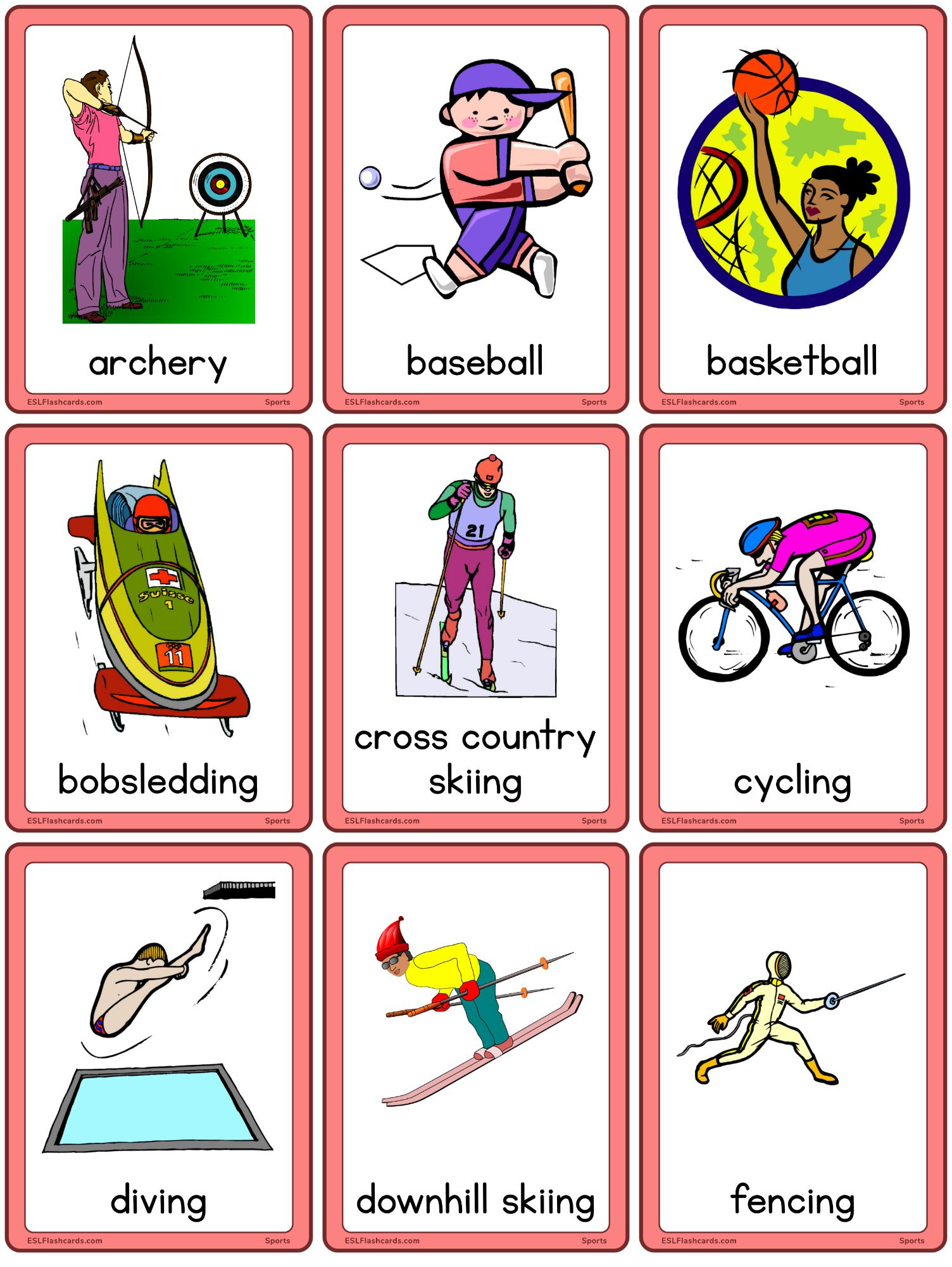 Sports Flashcards - Esl Flashcards for Winter Sports Flashcards Printable