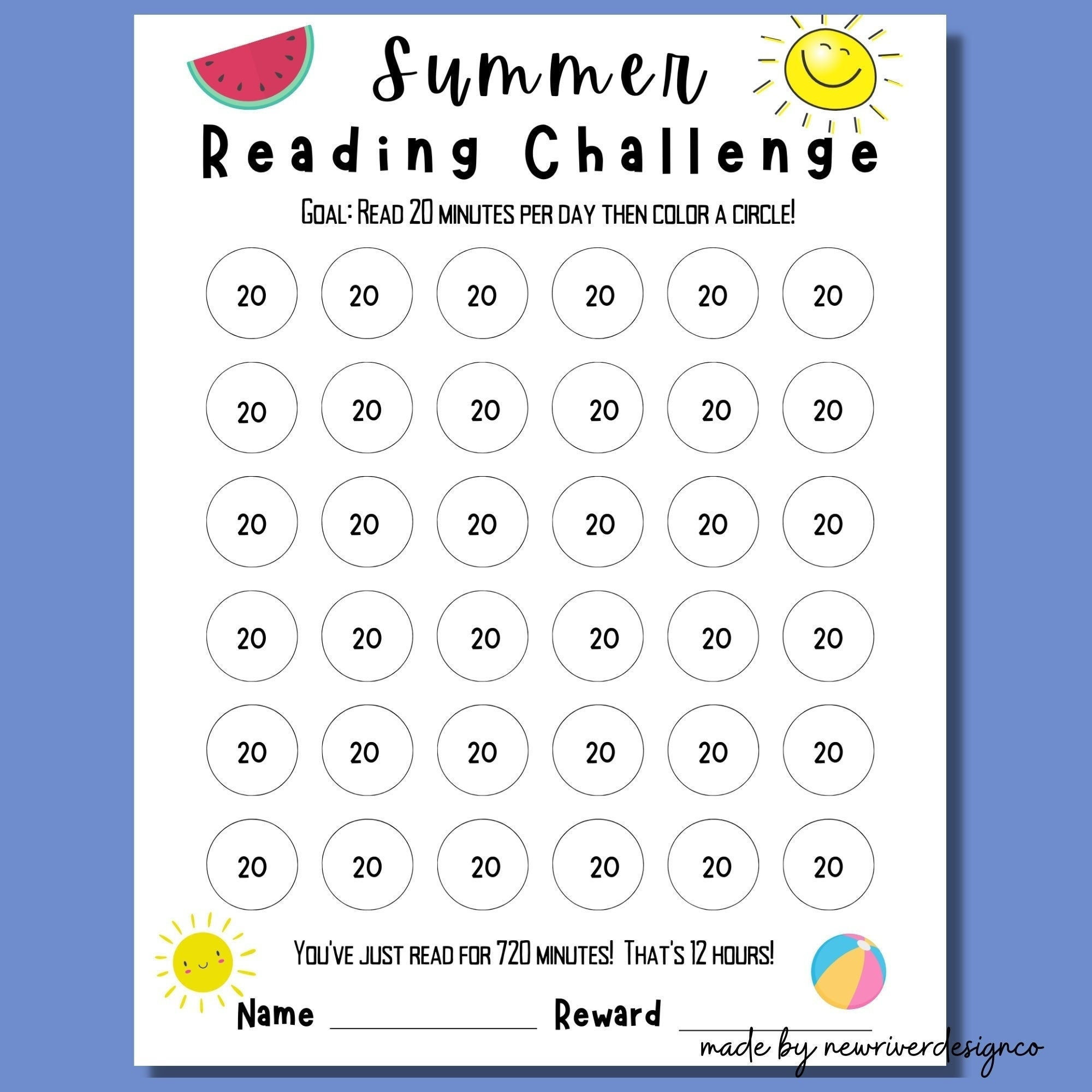Summer Reading Tracker For Kids: 30-Minute Challenge (Digital throughout Summer Reading Tracker Printable