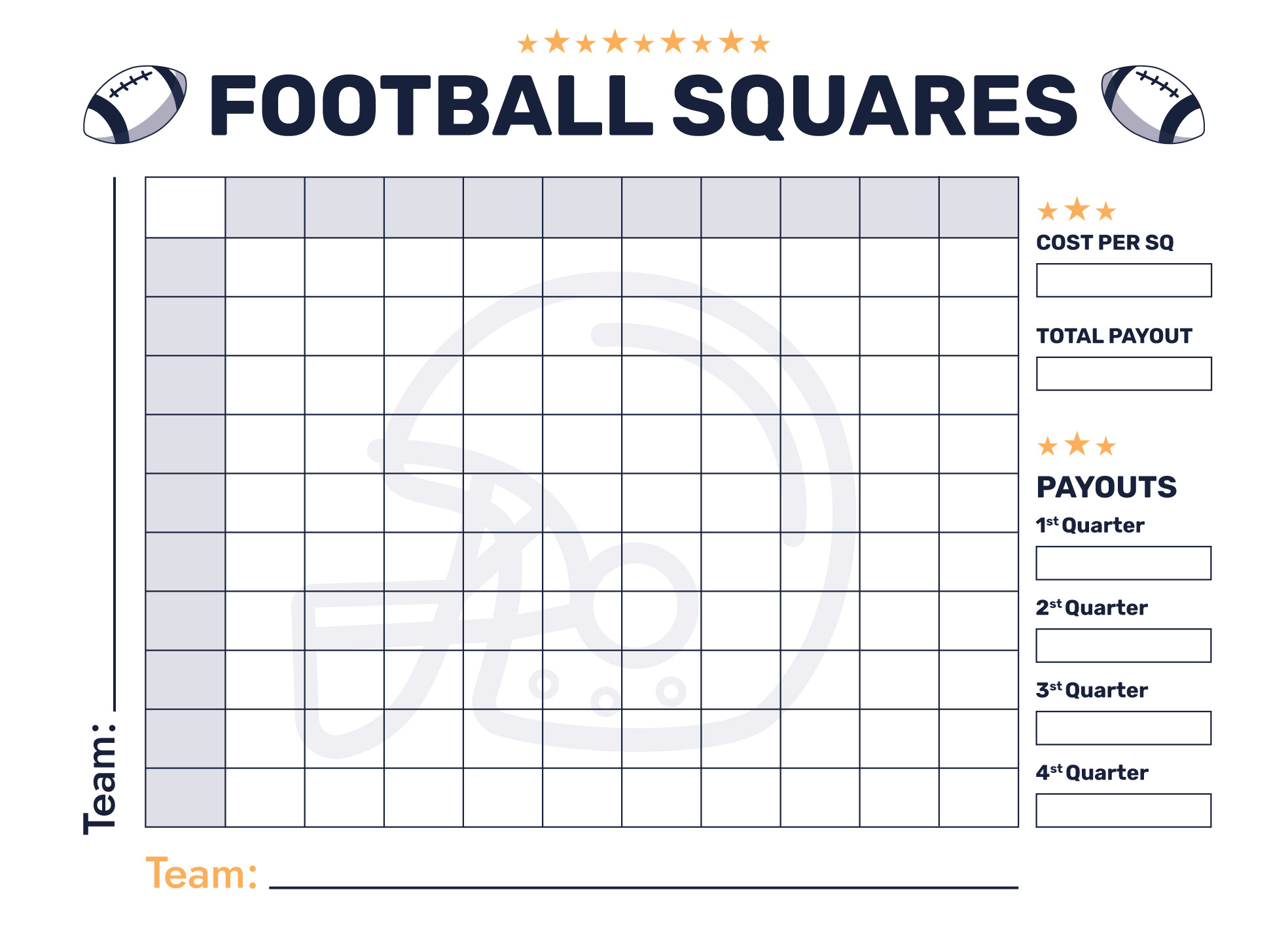Super Bowl 100 Squares Free Google Docs Template - Gdoc.io with Printable Super Bowl Squares With Payouts