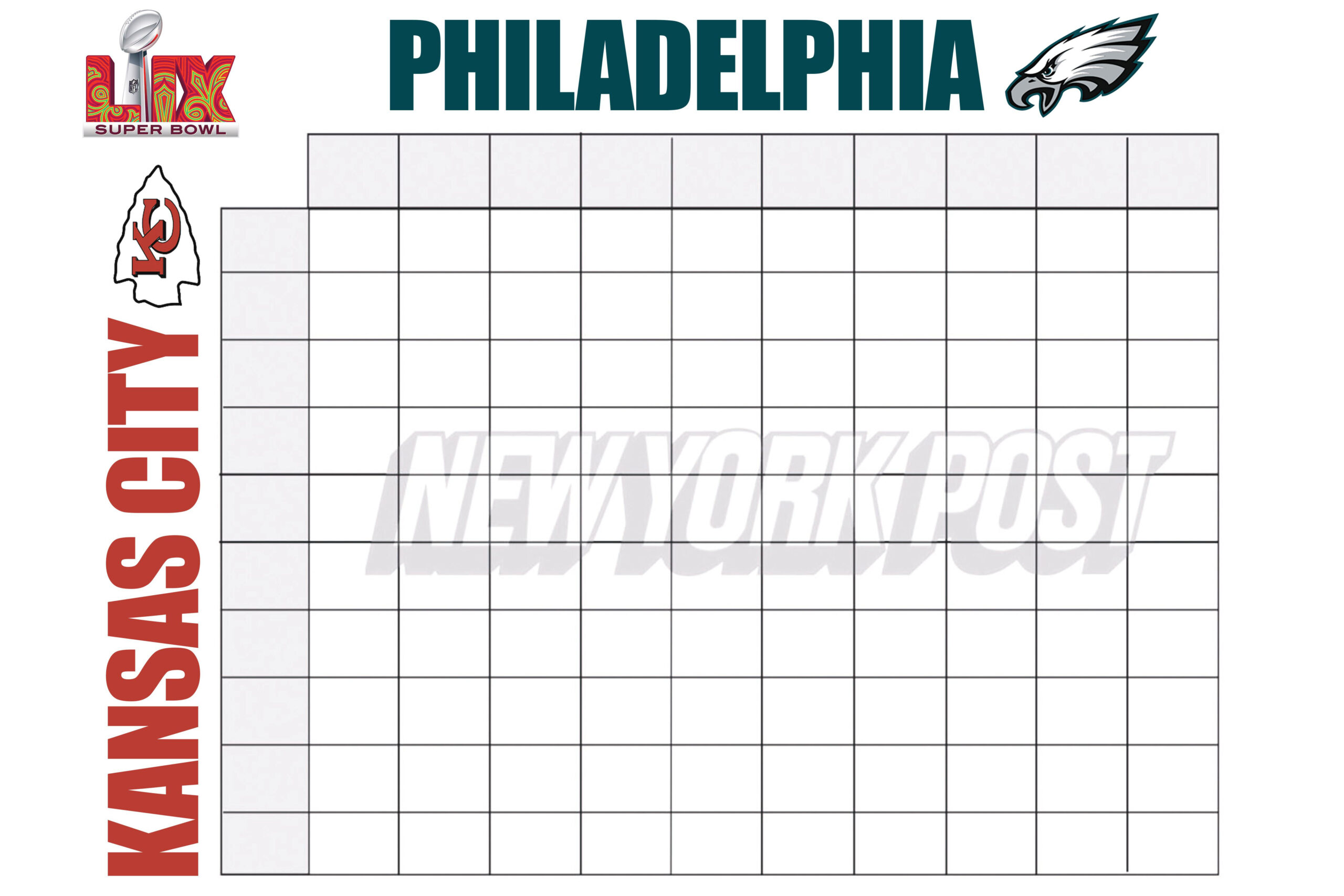 Super Bowl 2025 Squares: Printable Boxes Template For Chiefs Vs inside Super Bowl Square Template Printable