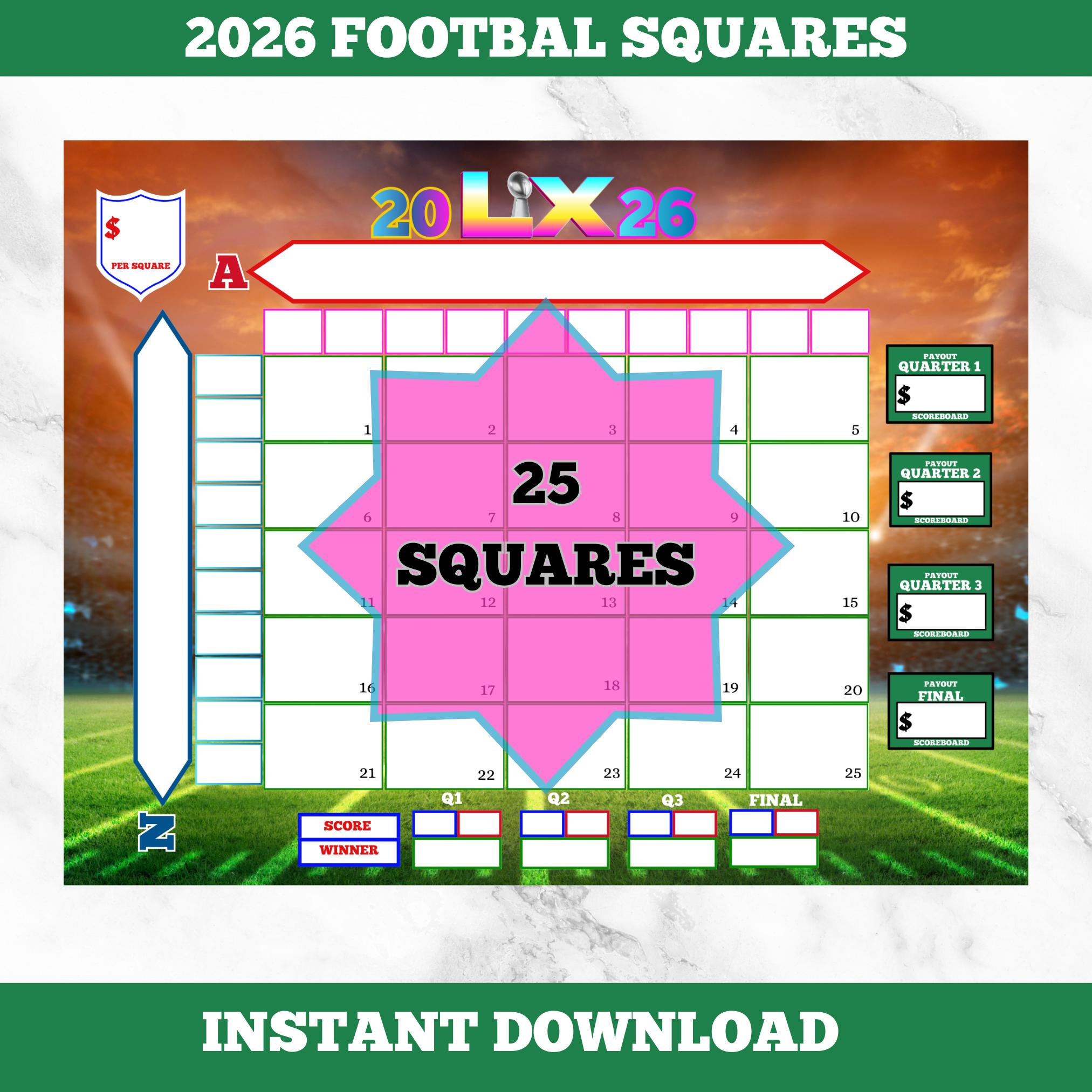 Superbowl Square Template 2026 - Etsy with Super Bowl Squares Template 2026 Printable